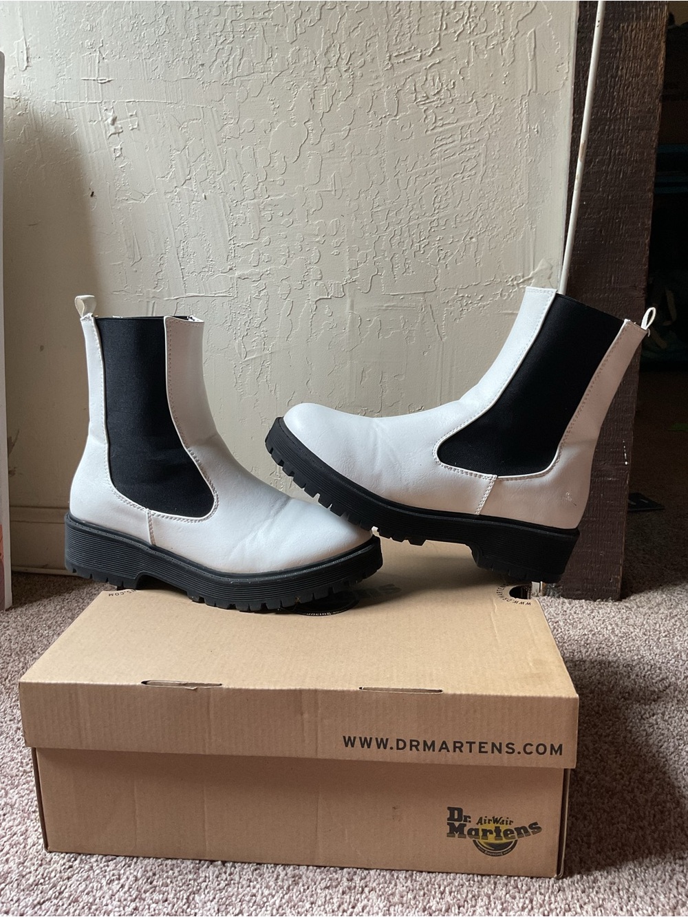 Forever White and Black Chelsea Lug Boots